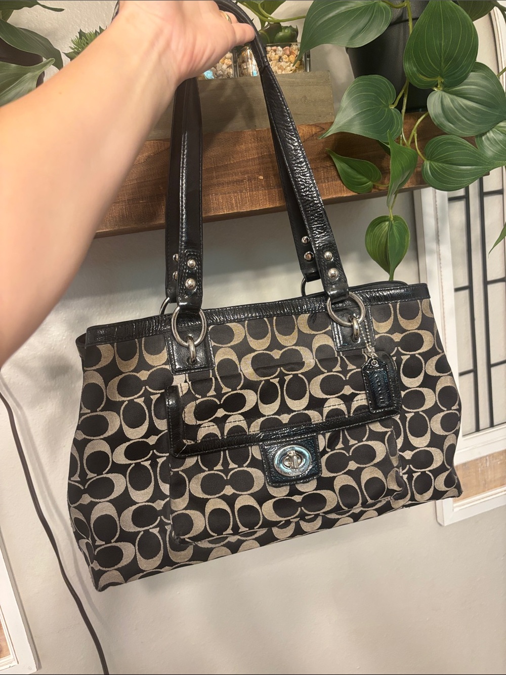 Coach Black & Tan Signature Shoulder Bag